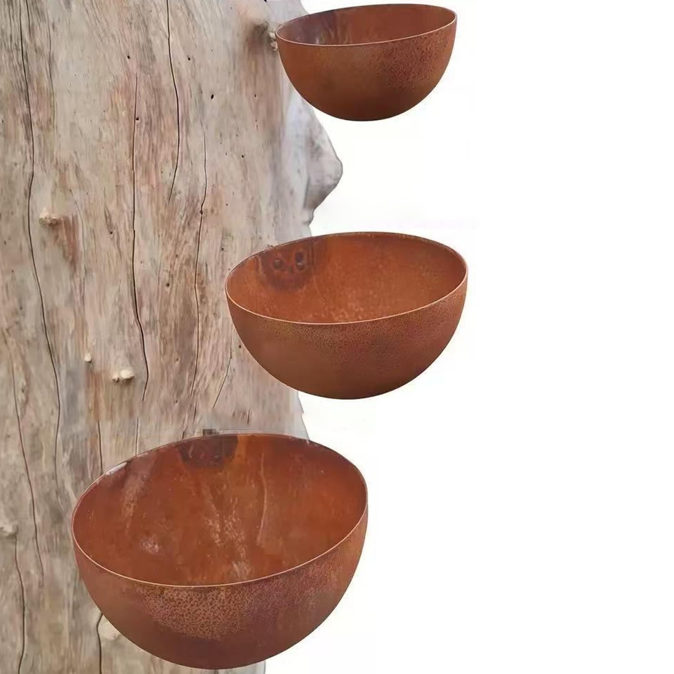 StaZamor 3 Pack Tree Bird Feeder, Hanging Bird Water Bowl & Weatherproof Rain Catcher, Outdoor Garden Decor for Fence, Patio, Backyard, Brown