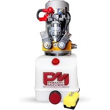 Primary Mover Hydraulic Pump for Dump Trailer - 12Vdc Double Acting Hydraulic Power Unit - Dump Trailer Pump 4 Quart Poly Reservoir with Remote Controller PFP-DA04P