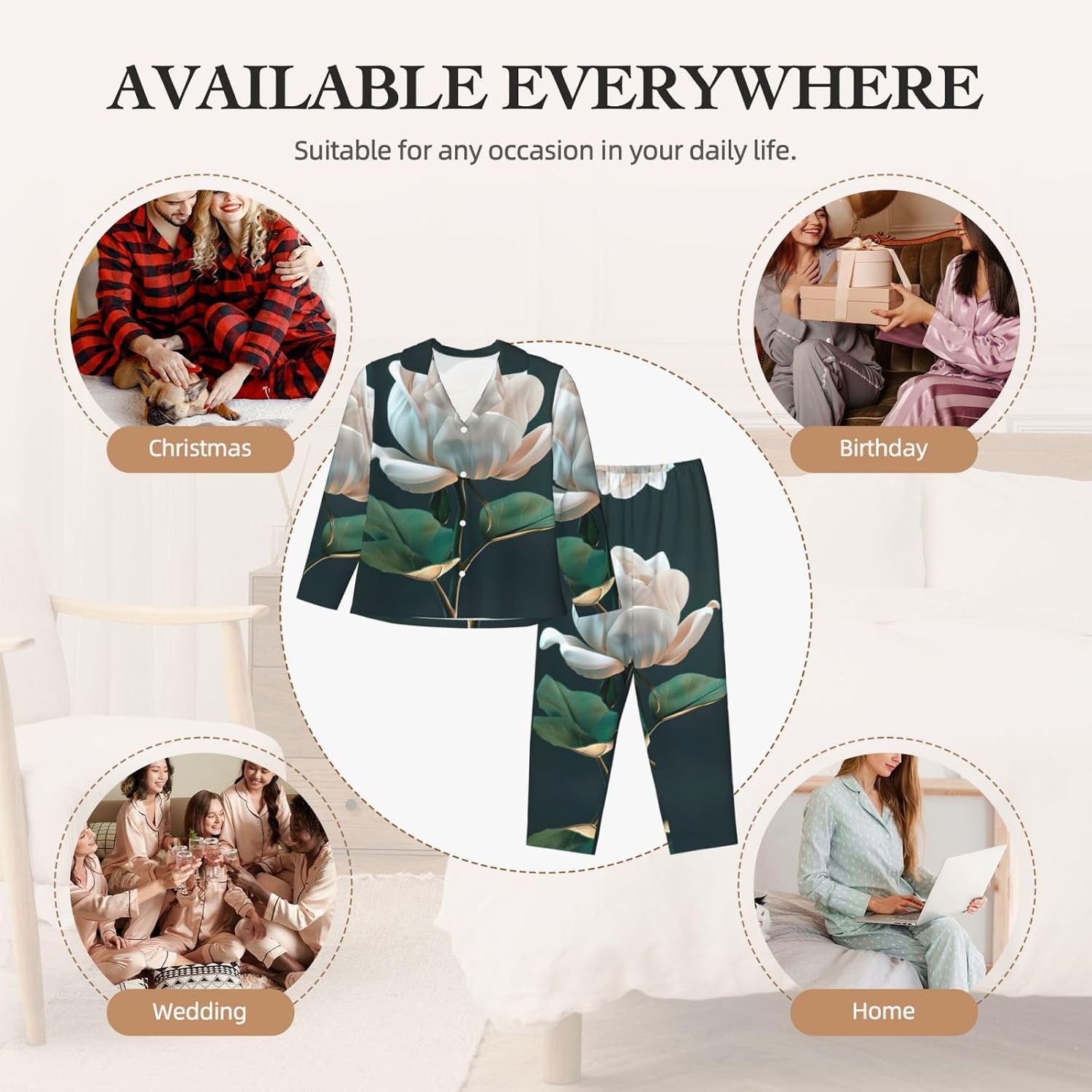 3d Flower Print Cozy Christmas Pajamas For Women,Matching Pajama Sets,Womens Loungewear Sets