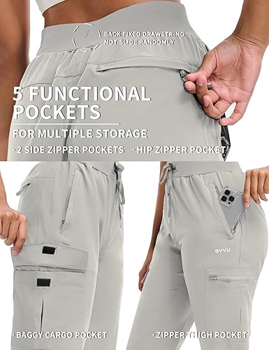 Miniatura 2 de BVVU Pantalones de senderismo para mujer, ligeros, de secado rápido, para viajes, exteriores, impermeables, con bolsillos con cremallera