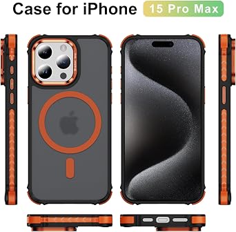 Magnetic Case for iPhone 15 Pro Max,Builtin Camera Ring Kickstand (Orange)