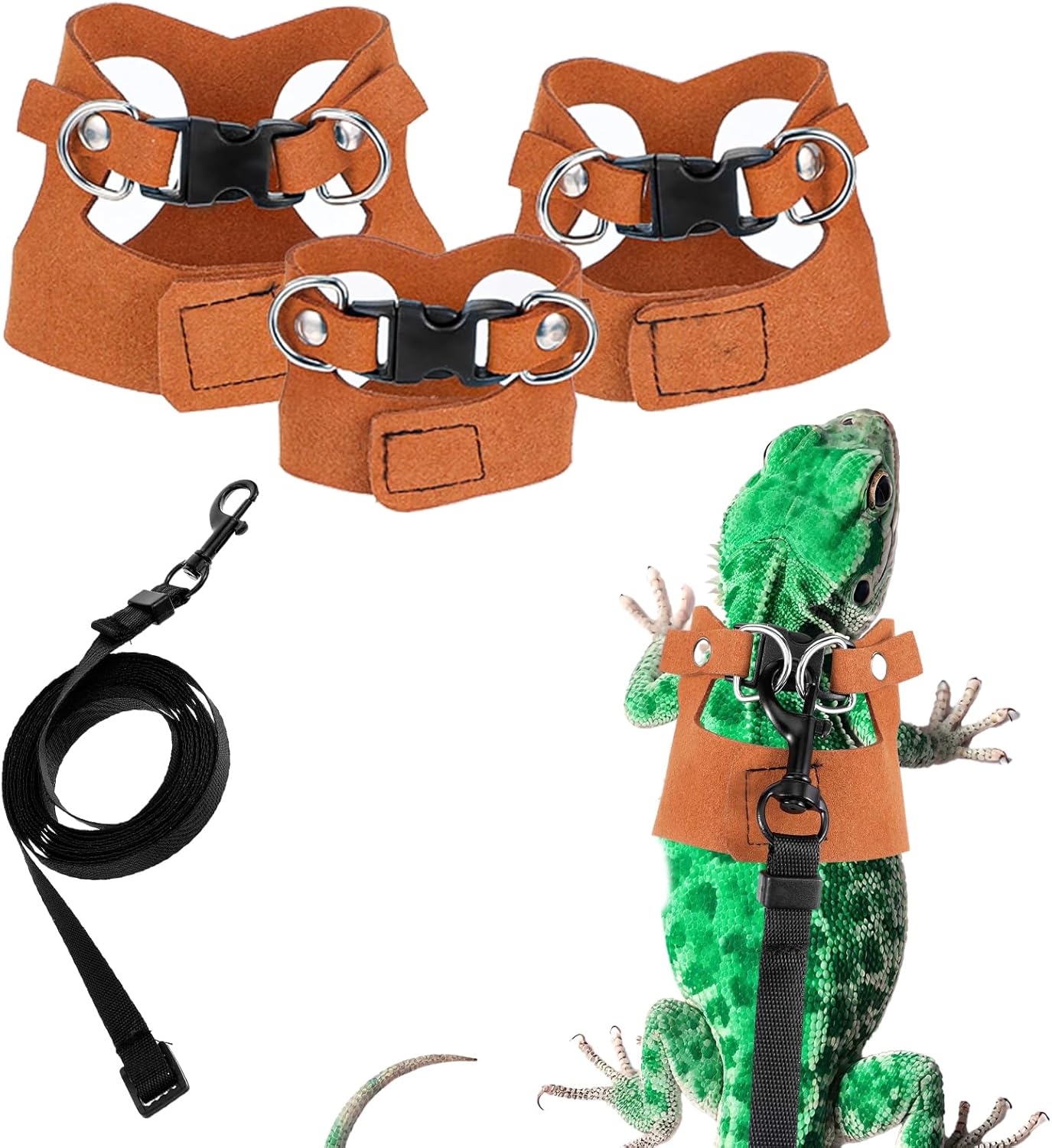 3 Pack Squirrel Harness and Leash Soft Leather Lizards Harness Small Animal Traction Rope Strap Bearded Dragon Lizard Training Walking Vest for Reptiles Squirrel Lizard Chinchilla