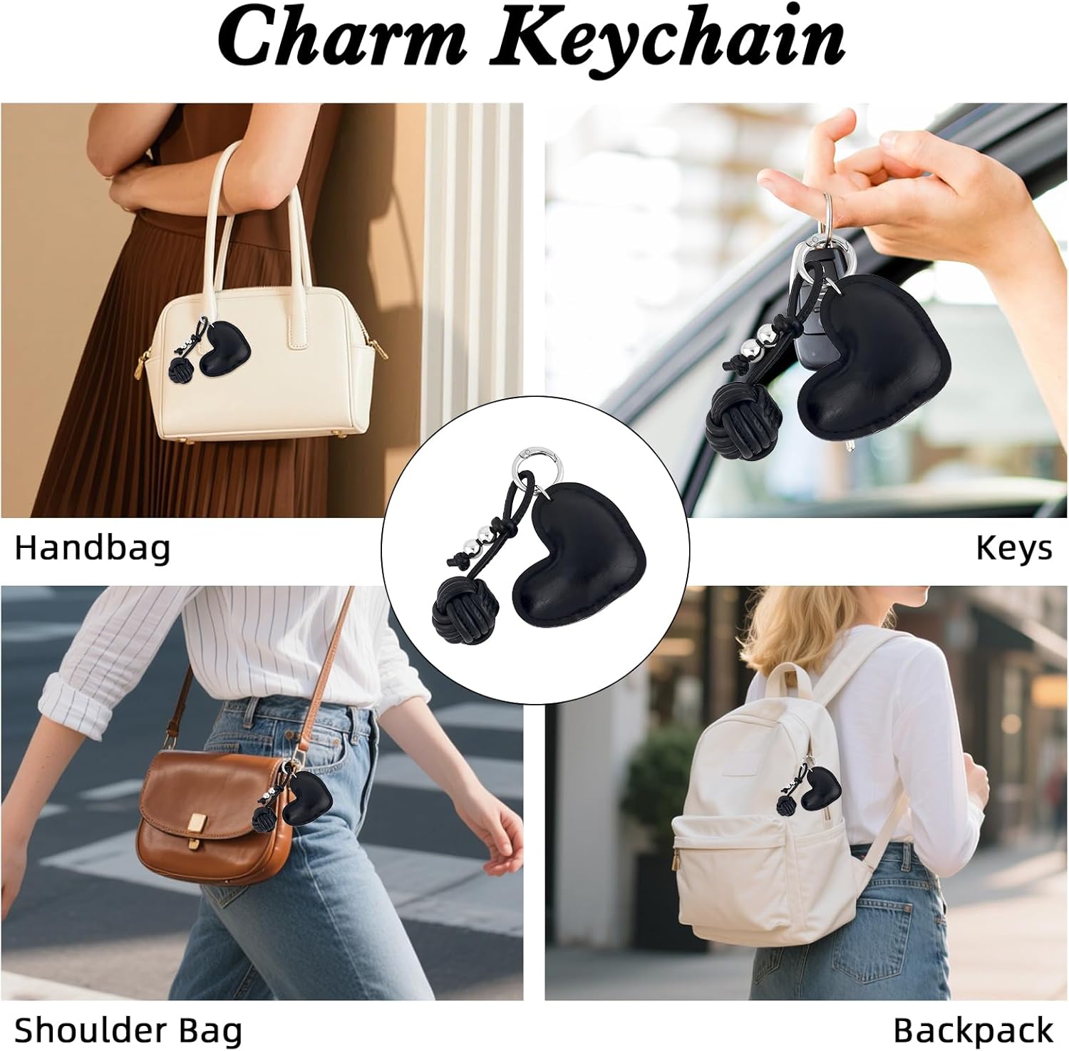 PLwelth Heart Bag Charm for Handbags Leather Braided Ball Keychain for Women Men Aesthetic Purse Charms for Backpacks Tote Bags Car Keys Cute Y2k Bag Charms Accessories Birthday Christmas Gifts - Image 2