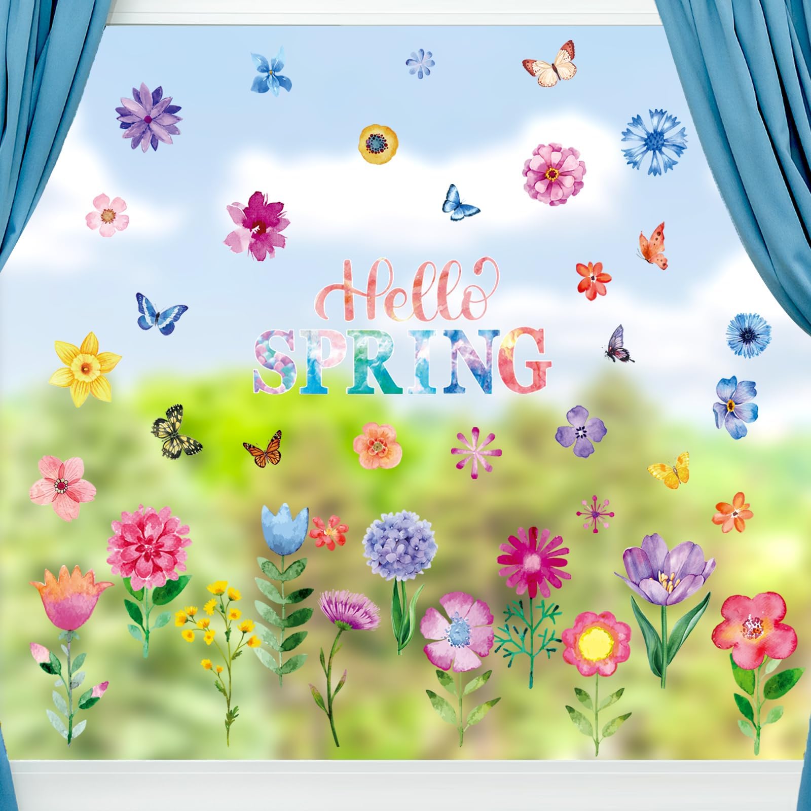 Amazon.com: KIKISML 132 Pcs Spring Window Clings, 9 Sheets Window ...