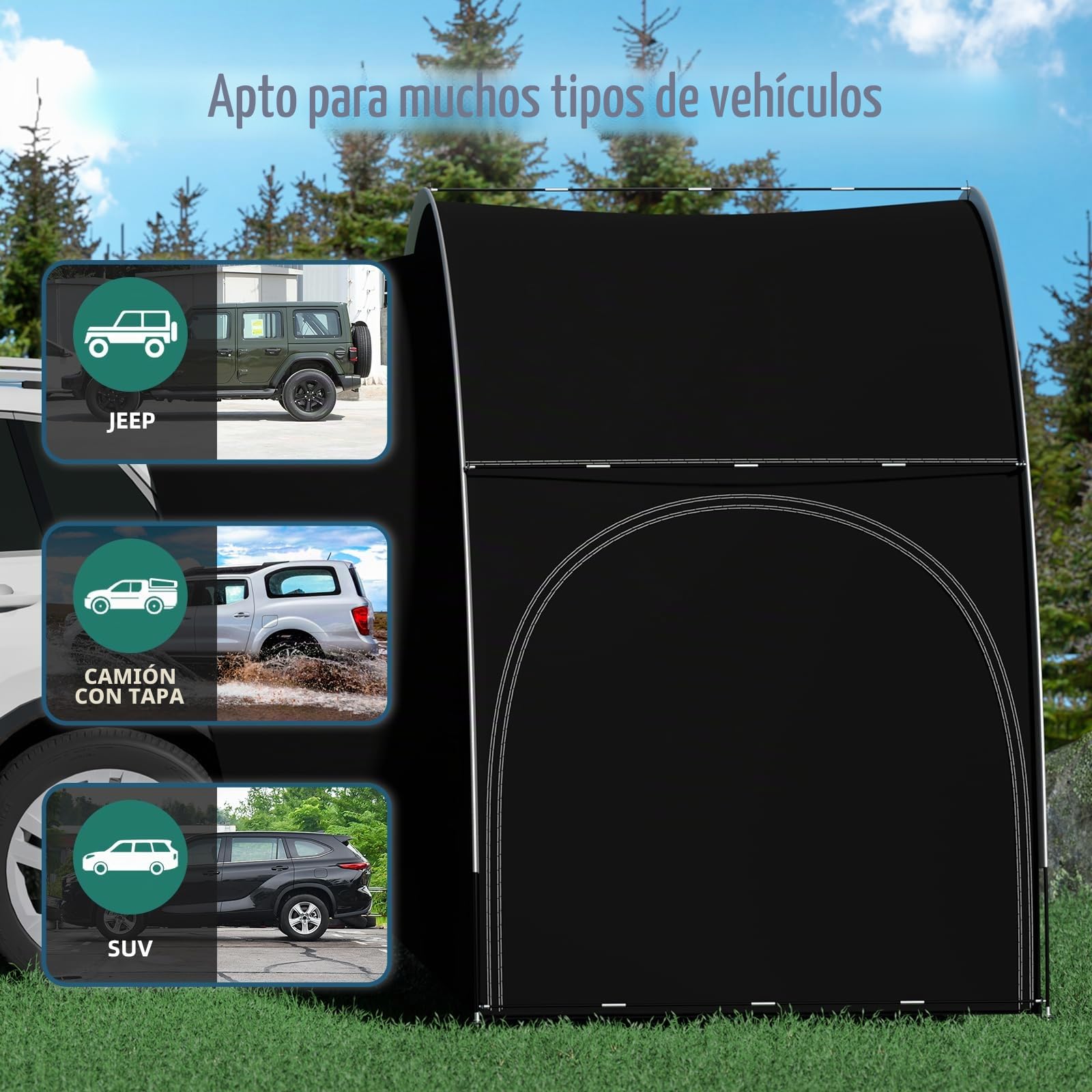 Toldo para Coche Tiendas de Campaña para Maletero de SUV, Tienda de Campaña para Coche, Tienda de Campaña Universal para Puerta Trasera EU-QCZP-BK