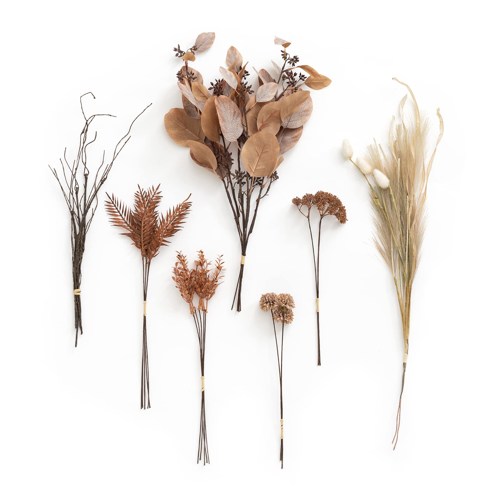 Ling's MomentArtificial Greenery Stems Box Set, 28pcs with 7 Kinds of Faux Greenery Picks for DIY Bridal Bouquets Wedding Floral Arrangement Table Centerpieces, Brown & Beige