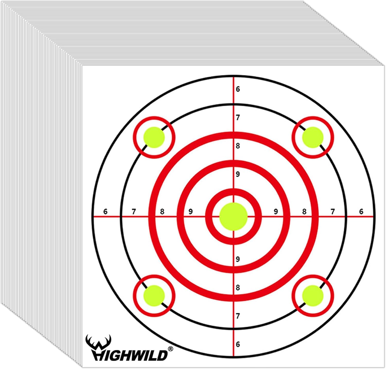 Highwild Bullseye Shooting Paper Targets - for Air Rifle/Airsoft Pistol Practice Bullet Traps - 11"x 11", 50 Pack