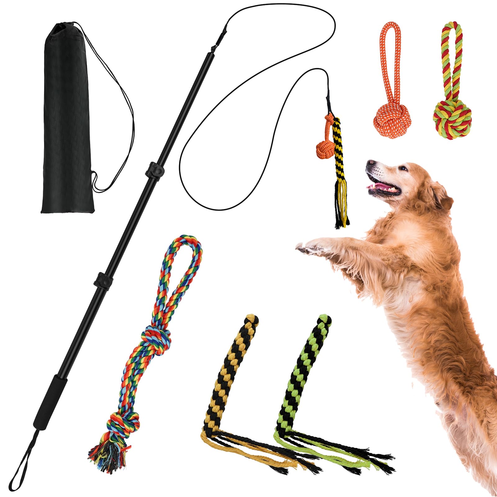 Flirt Pole for Dogs, Extendable Dog Flirt Pole with Detachable Interactive Toys Dog Teaser Wand with Lure Chewing Toy for Outdoor Exercise & Training Interactive Toys for Large Medium Small Dogs