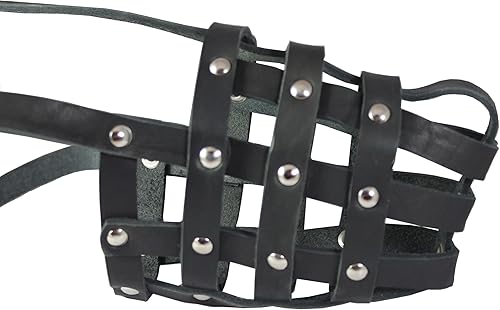 Miniatura 3 de piel Malla cesta Secure Dog Muzzle # 143NegroPastor alemán,, Diseño de Labrador, Husky, dorado Retriever (Circunferencia 11.5," Hocico longitud