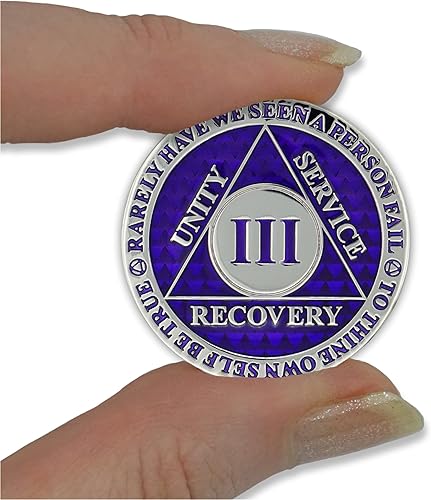 Miniatura 5 de Moneda de sobriedad de 3 años, chip AA heredado, ficha de aniversario de recuperación de triplaca gruesa (morado)