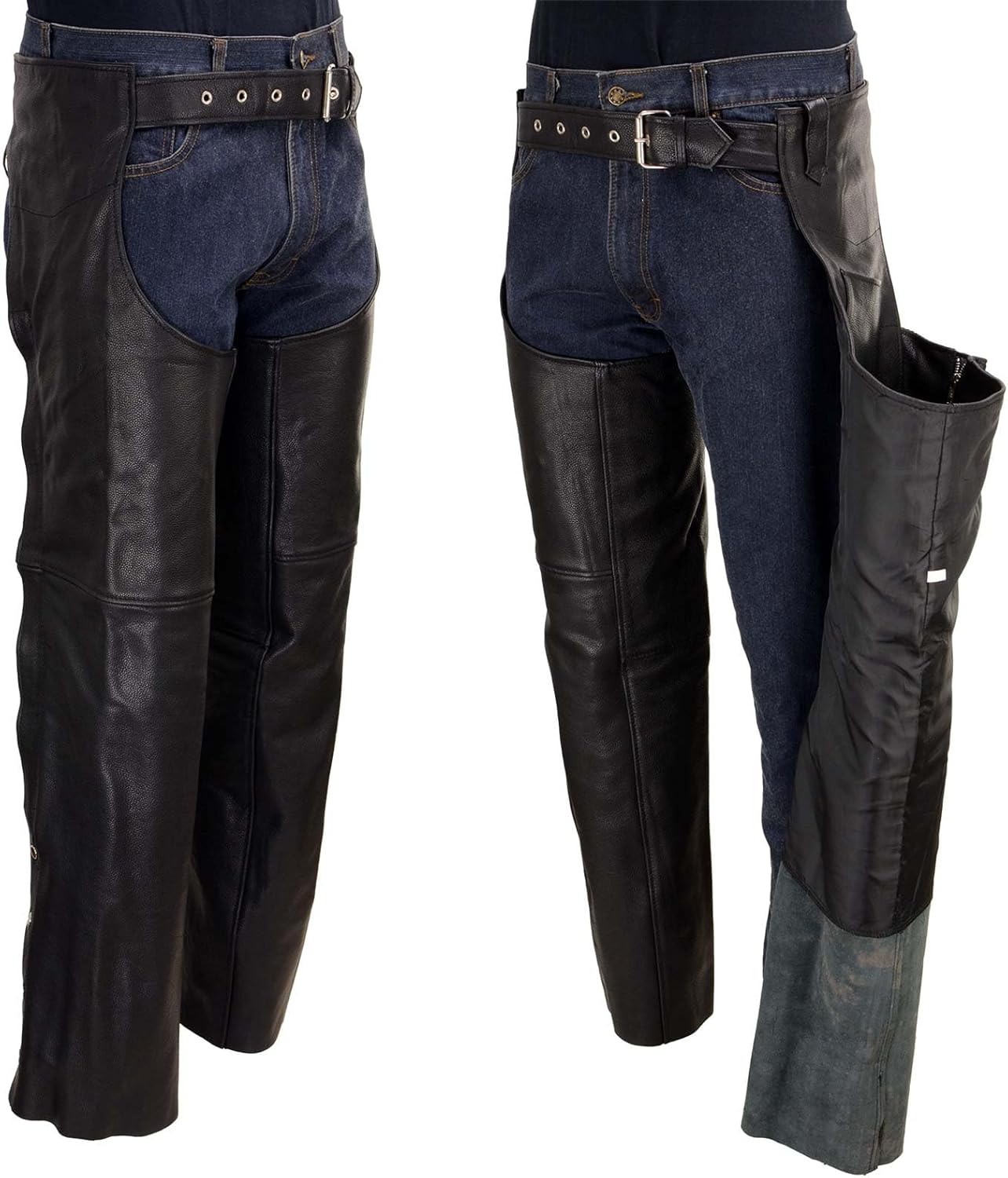 Milwaukee Leather LKM5721 Men's Black Easy Fit Premium Leather Motorcycle Biker Rider Chaps - 40 - Image 4