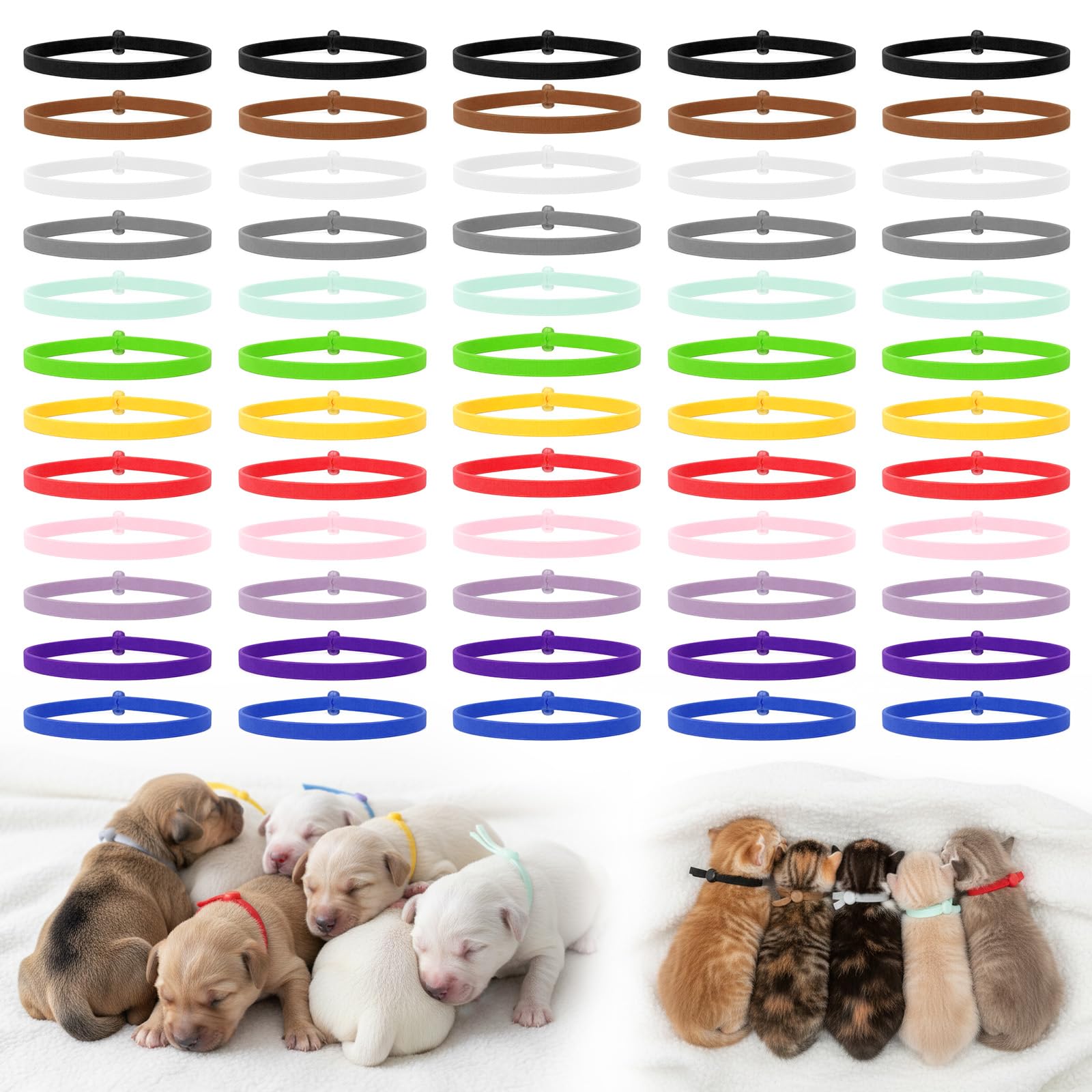 Puppy Collars for Litter, 60 Pcs 4 Inch Elastic Puppy Litter Collars Colored Identification Bands Assorted ID Cords Whelping Collar for Puppies Newborn Kittens New Born Pets,12 Colors-image-32