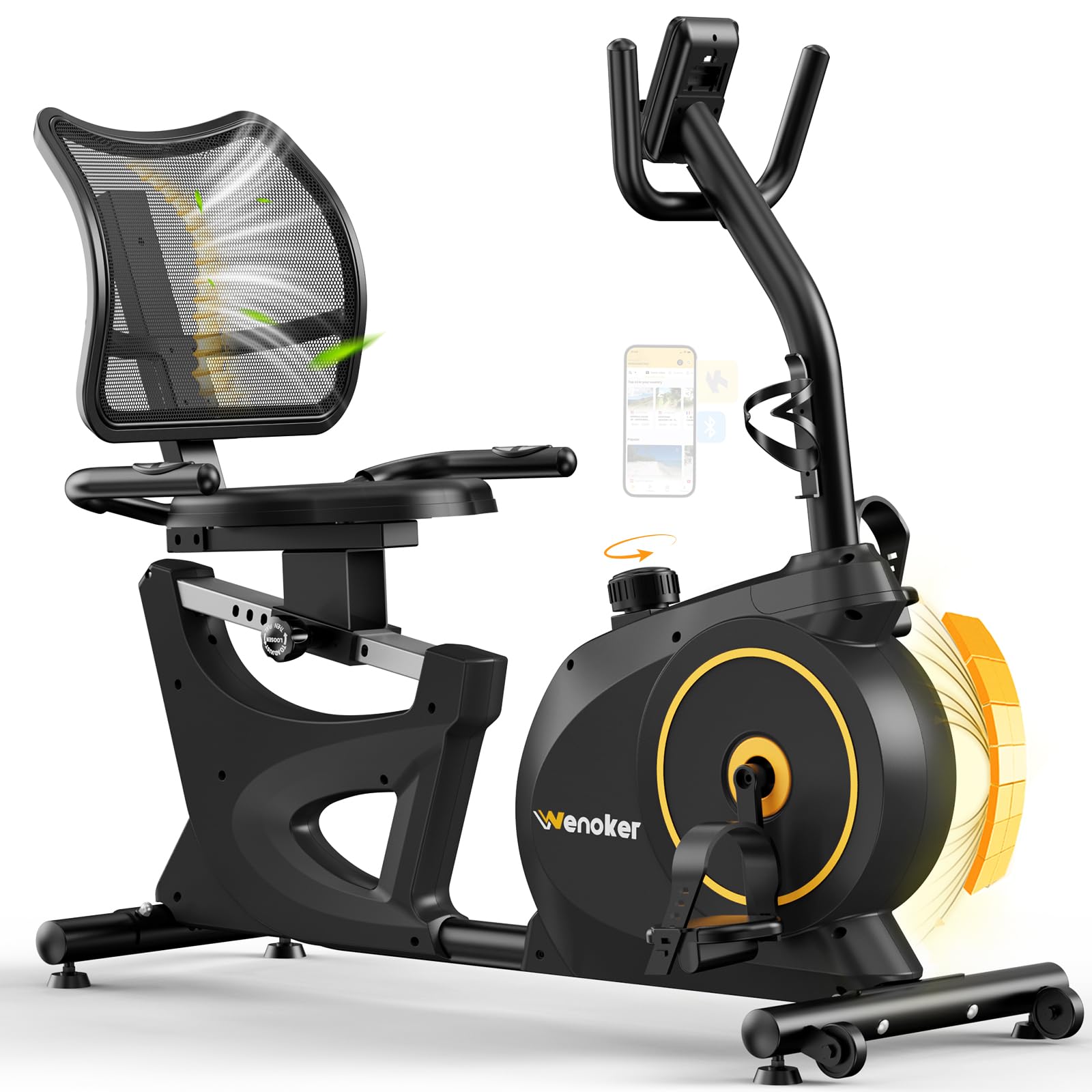 Wenoker Ergometer Liege 15 Widerstandsstufen für Senioren | Heimtrainer mit Magnetbremse, Sitzergometer mit Rückenlehne Pulssensoren und LCD-Display