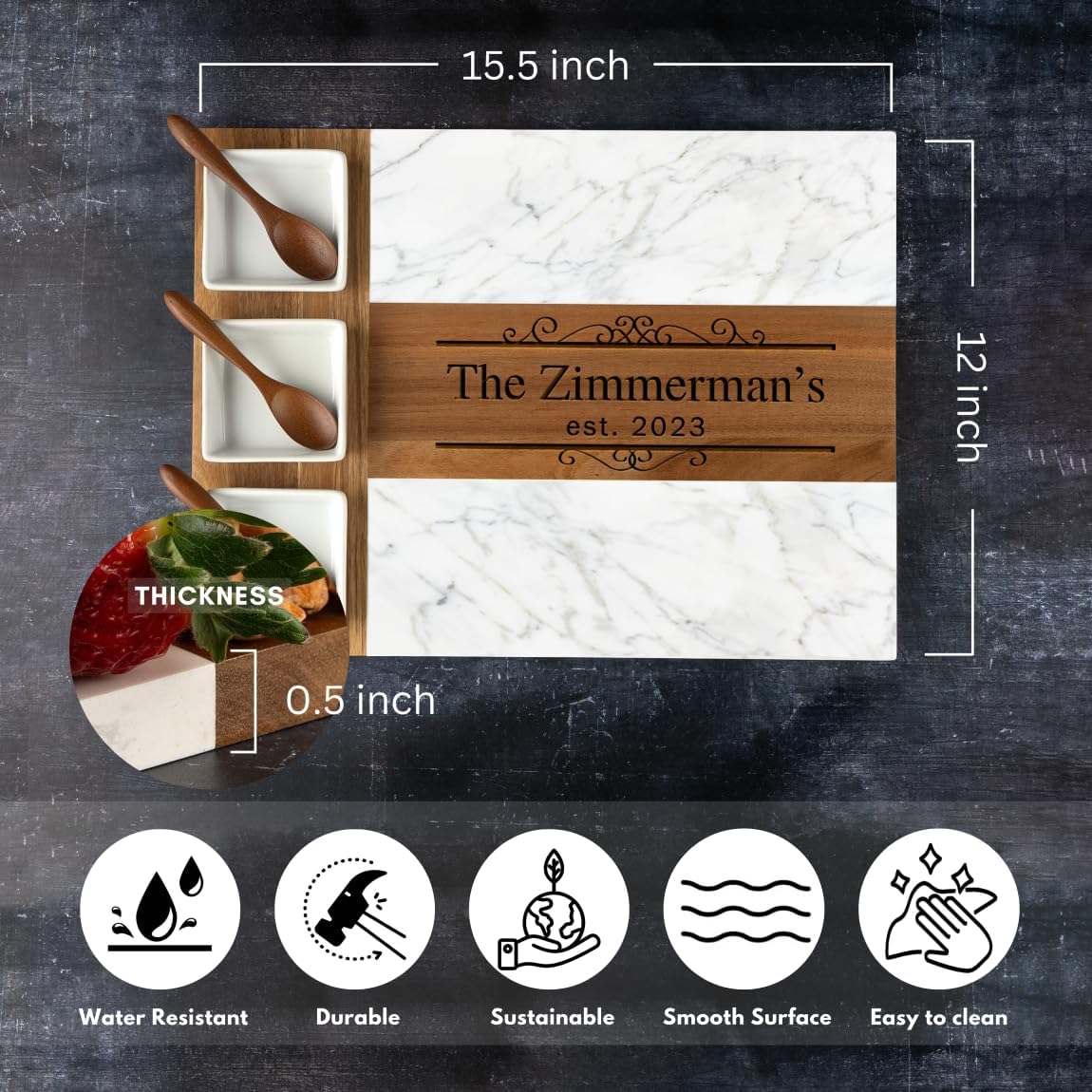 Personalized Charcuterie Board Set, Custom Engraved Marble Cheese Board