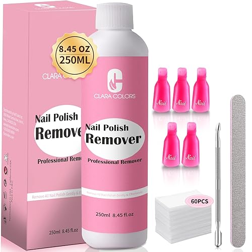 Clara Colors Kit de removedor de esmalte de uñas de gel, 8.5 fl oz, removedor de esmalte de uñas profesional rápido y fácil para uñas con