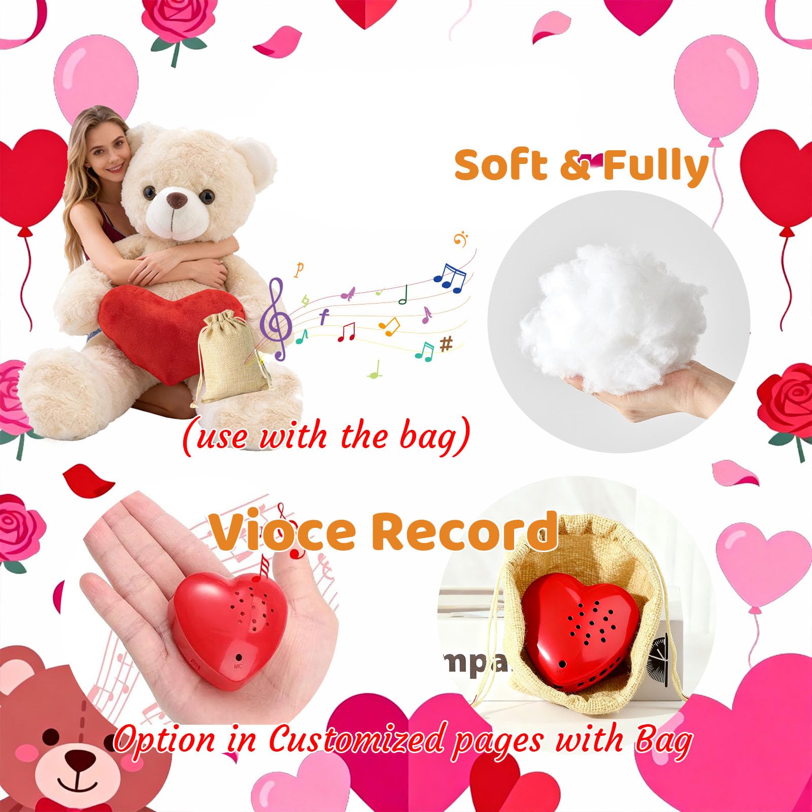 Orsacchiotto Gigante Personalizzato Con Cuore 60 cm A 100 cm Con Testo E Foto, Big Teddy Bear Personalizzabile Come Orsacchiotto Gigante Regalo Per San Valentino Natale Compleanno