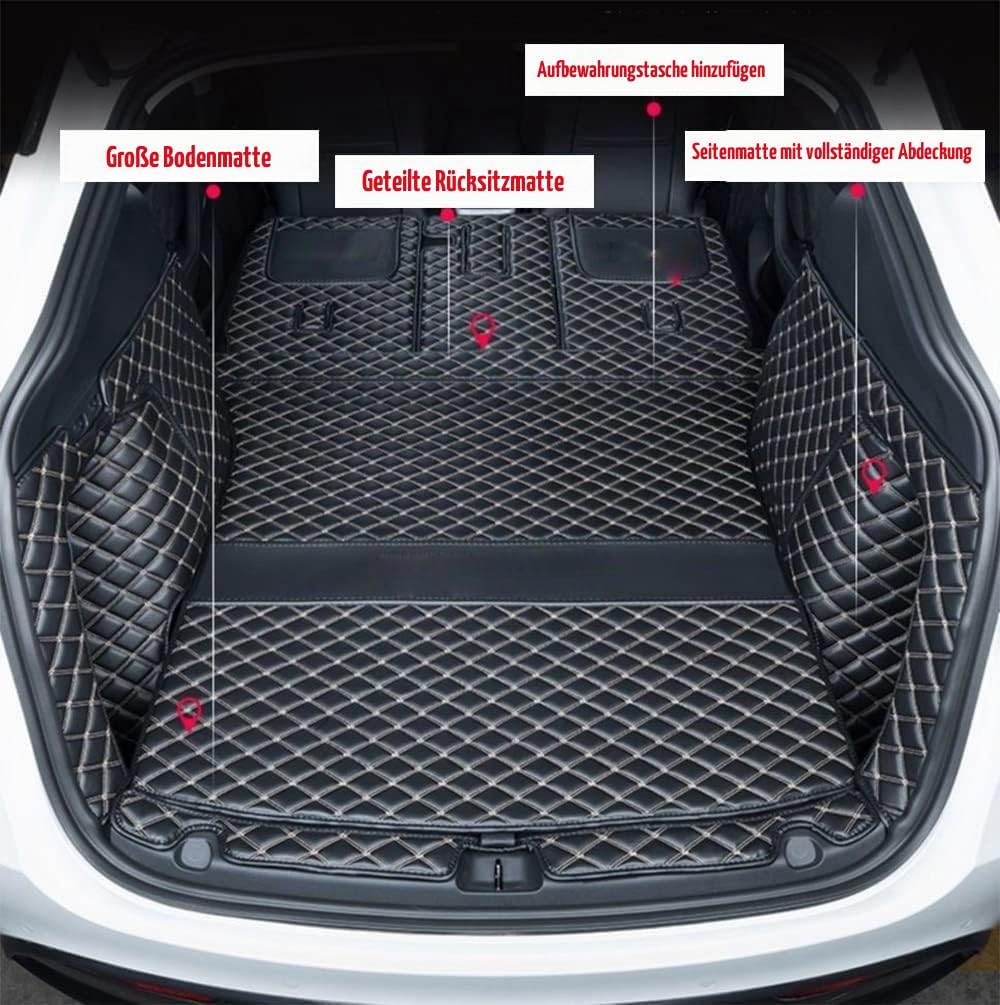 2026 Tesla Model Y Juniper 5-Sitzer Vollabdeckung Kofferraumauskleidung – strapazierfähige wasserdichte Kofferraummatte (Schwarz/Schwarz)