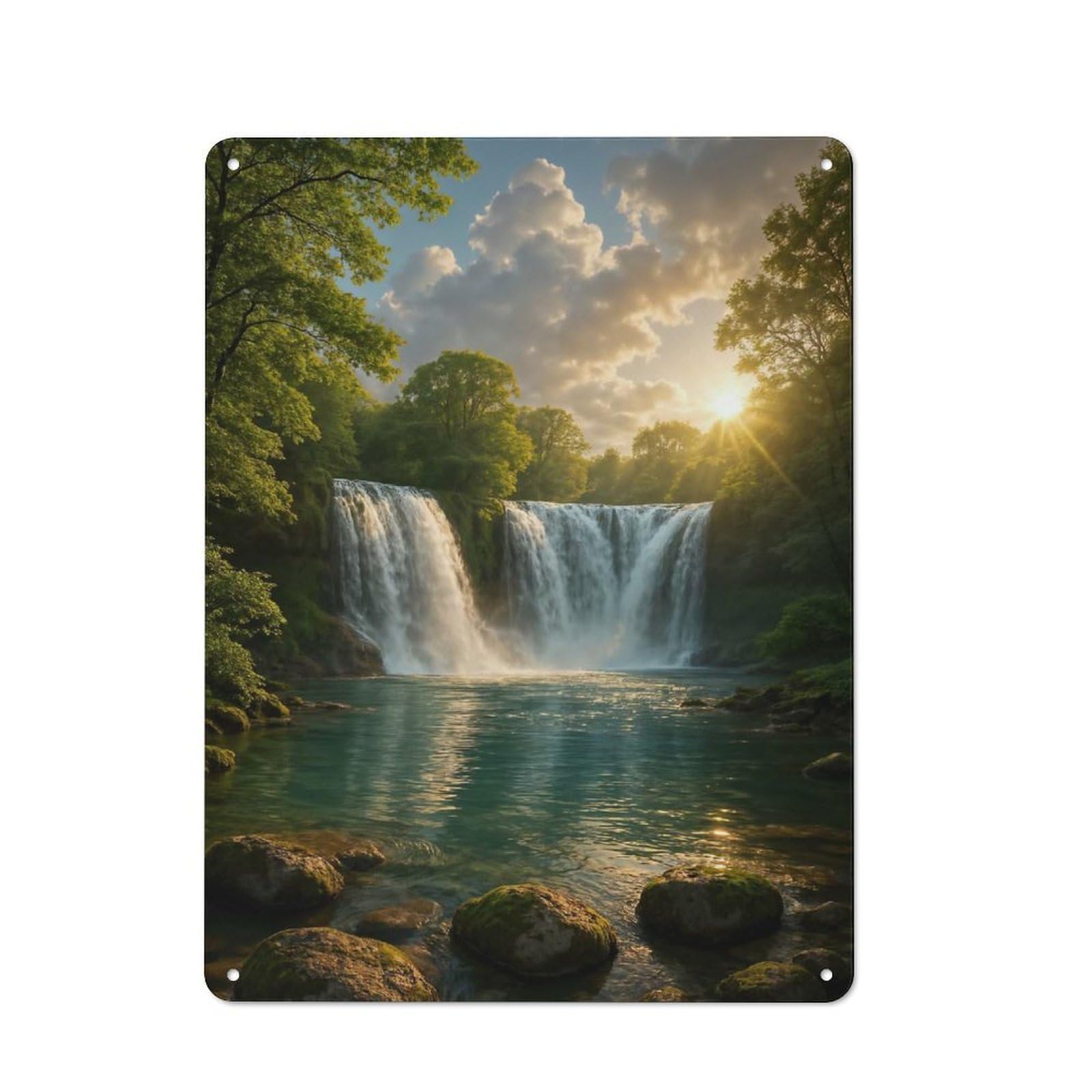 Junmoney Style-17 Retro Majestic Waterfall In Lush Green Forest Vintage Tin Sign 40X30cm, Cafe Wall Decor For Kitchen, Cafe, Pantry Or Dining Room