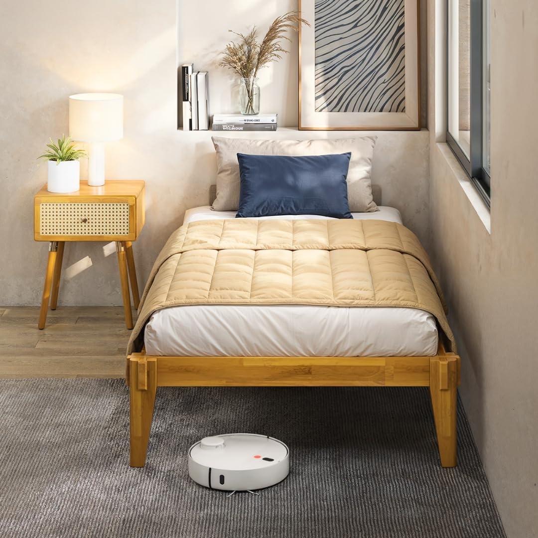 Bme Chalipa Twin Bed Frames Without Headboard, Acacia Wood 14 Inch Platform Bed, Slat Support, Japanese Joinery Bed, No Box Spring Needed, Easy Assembly, Minimalist Modern and Bohemian Style, Natural