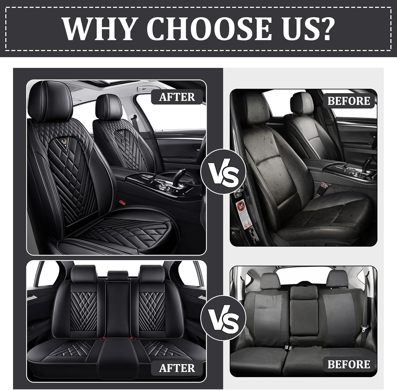 Car Seat Covers Full Set for Audi SQ8 2020-2026, Anti-Slip Full Coverage Car Seat Covers, Waterproof Nappa Leather Car Seat Cover Sets(5 Seats/Black)