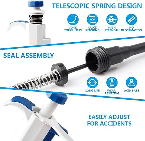 Miniatura 2 de FOUR E'S SCIENTIFIC Micropipeta de alta precisión de 0.1-0.3 fl oz - Pipeta de un solo canal pipeta de volumen variable ajustable para escuela de