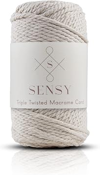 Sensy Premium Macrame Cord 3mm - 100% Cotton, 245 Feet, 3 Strand Twisted Rope, String Cotton Yarn Ecru