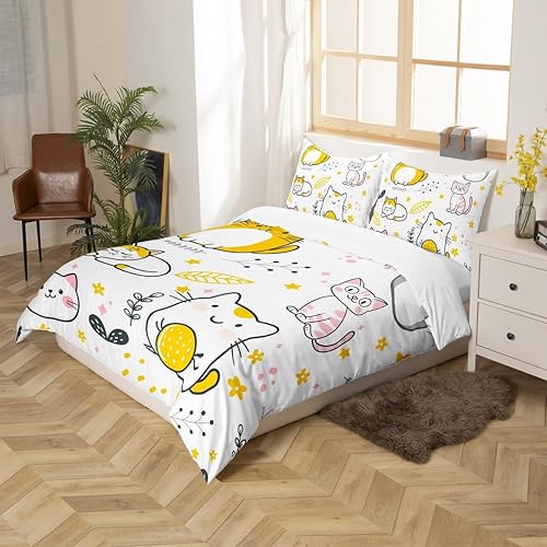 Vista 126 de Feelyou Funda de edredón de perro de dibujos animados, juego de ropa de cama para niños y niñas, perros y flores, funda de edredón con plantas Multi