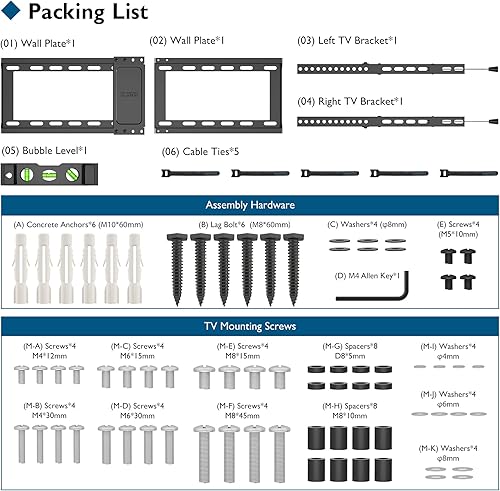 Miniatura 8 de BONTEC Soporte de pared para televisores de 37 a 85 pulgadas, soporte de montaje de TV inclinable para pantallas LED LCD OLED planas curvas, diseño