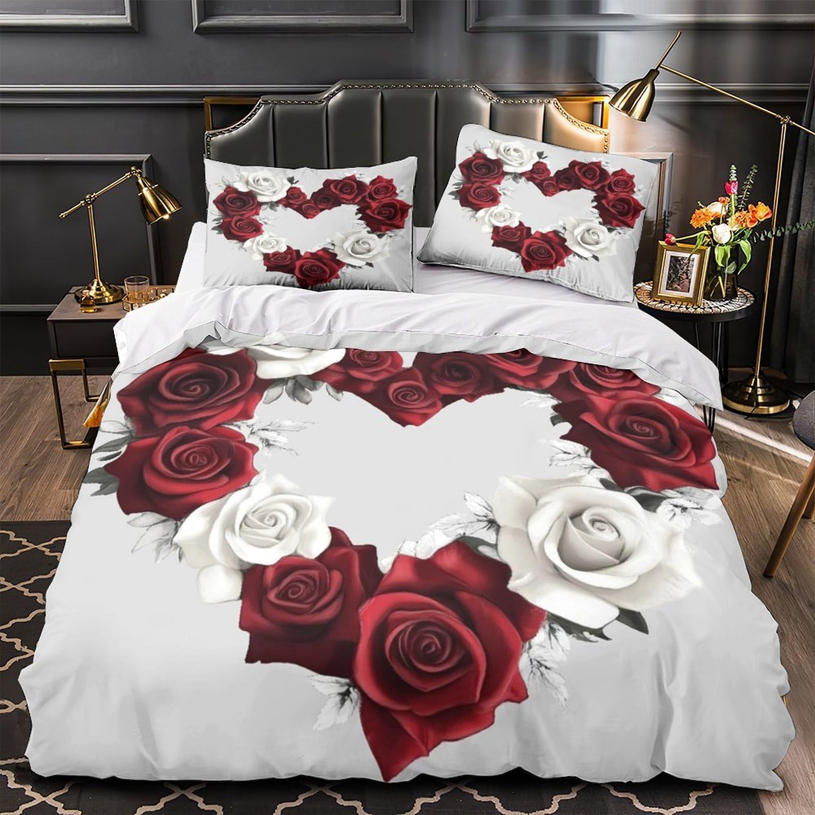 Housse de couette microfibre hypoallergénique ultra douce à motif roses 3D
