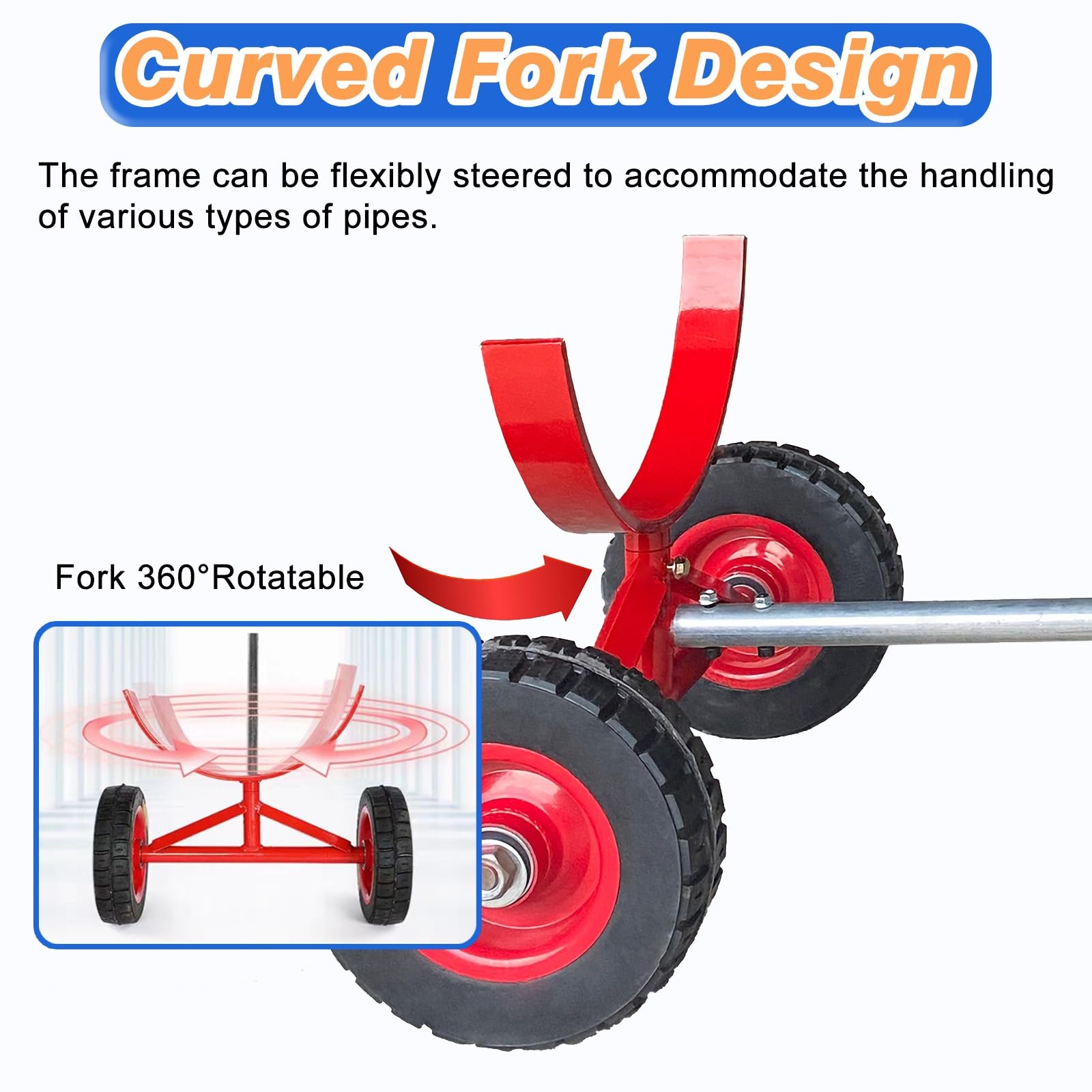 Carro de Paneles Carros Para Mover Tuberías, Carro Transportador De Tuberías Con Ruedas Y Asa Ergonómica, Capacidad De Carga De 800/1000 Kg.(28cm(11in))