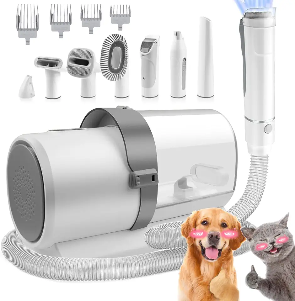 Kit de limpeza para cães, 7 em 1 Aspirador de Pelos Pet Animais de estimação com 4 pentes de cabelo, aspirador de cabelo para cães de 2,5 litros, escova a vácuo para cães 220V