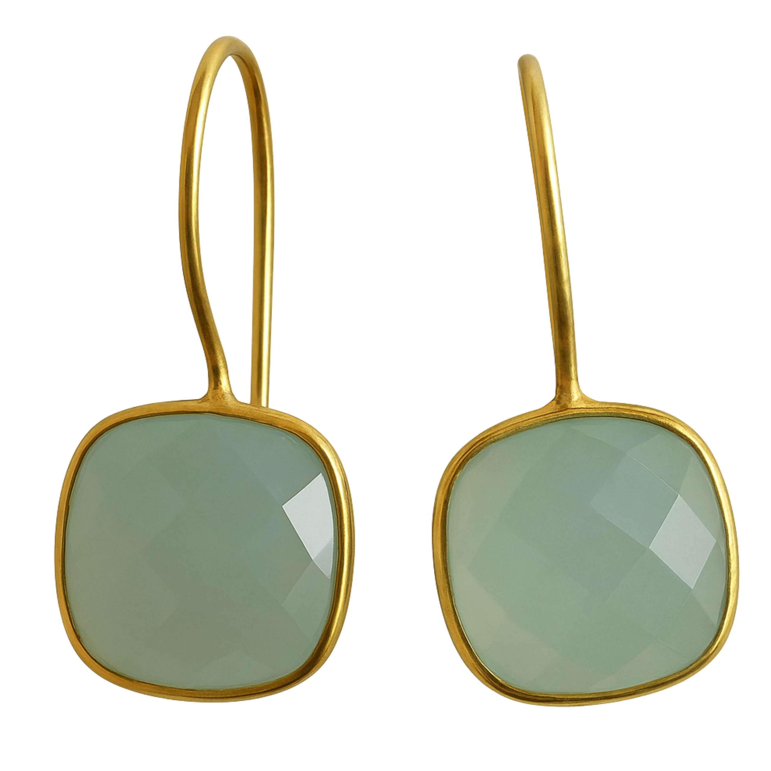 Orecchini in Argento Sterling 925 Placcato Oro con Calcedonio Color Acqua | Pietra Naturale Taglio Cuscino - Design Elegante e Raffinato - Gioiello Perfetto per Donna