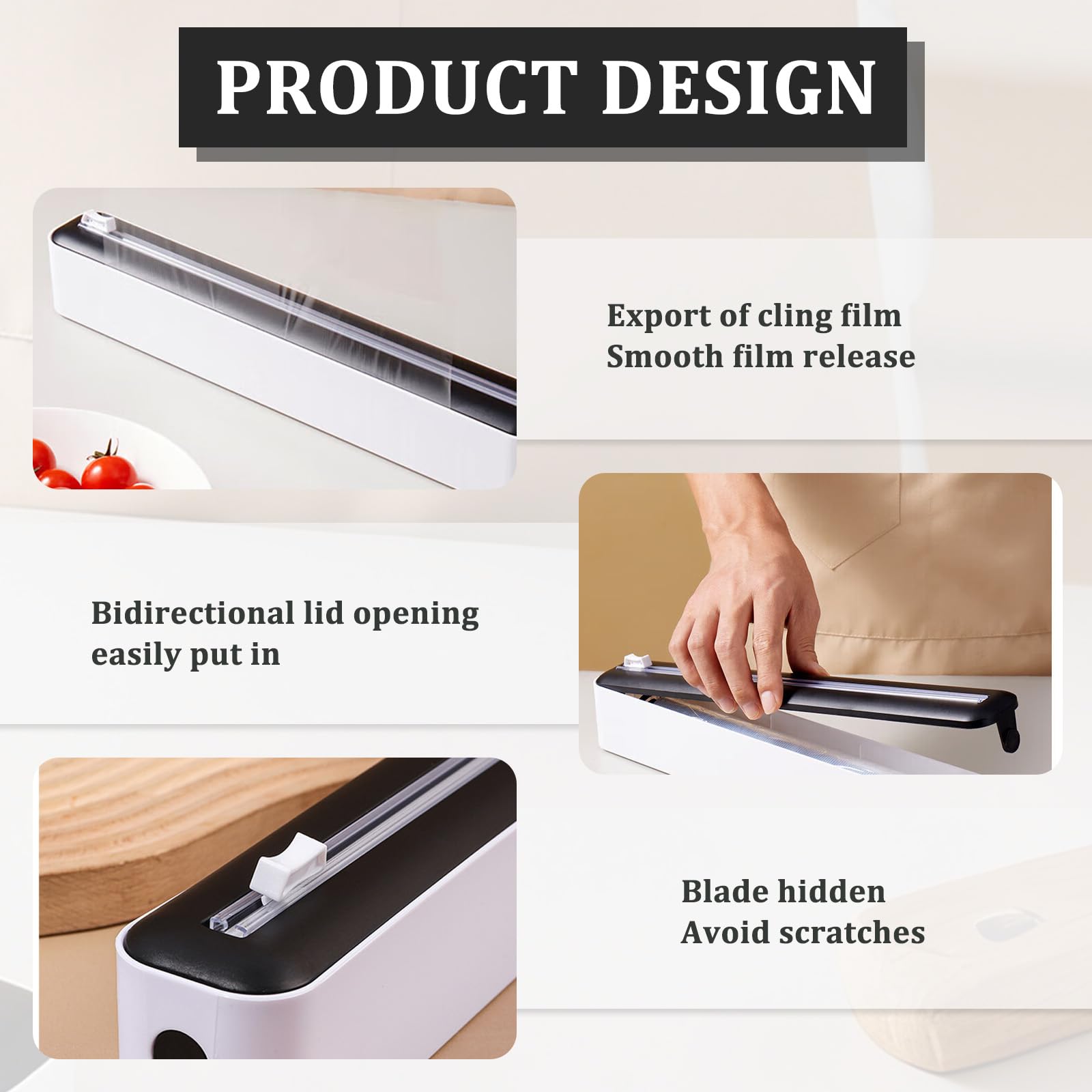 Derouleur Film Alimentaire Distributeur Film Alimentaire,Ventouse Distributeur Papier Aluminium pour Papier d'Aluminium,Papier de Cuisson,Couteau Coulissant Bidirectionnel,36 * 5 * 7CM