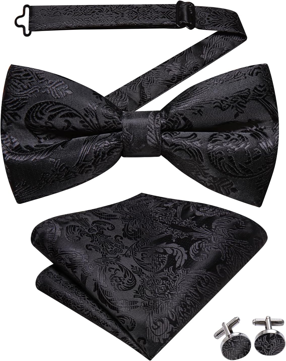 Hi-Tie Silk Mens Suit Vest Tie and Bowtie Lapel Pin Gold Tie Clip Paisley Floral Waistcoat 8PCS Set Tuxedo Wedding Party - Image 5