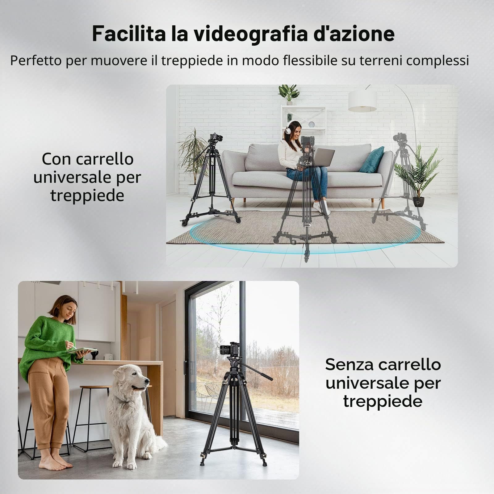SMALLRIG Universal Tripod Dolly, Resistente con Supporti per Gambe Regolabili e Borsa per Il Trasporto, Carrello per Treppiede Fotografico, Capacità di Carico di 15 kg / 33 Libbre - 3986