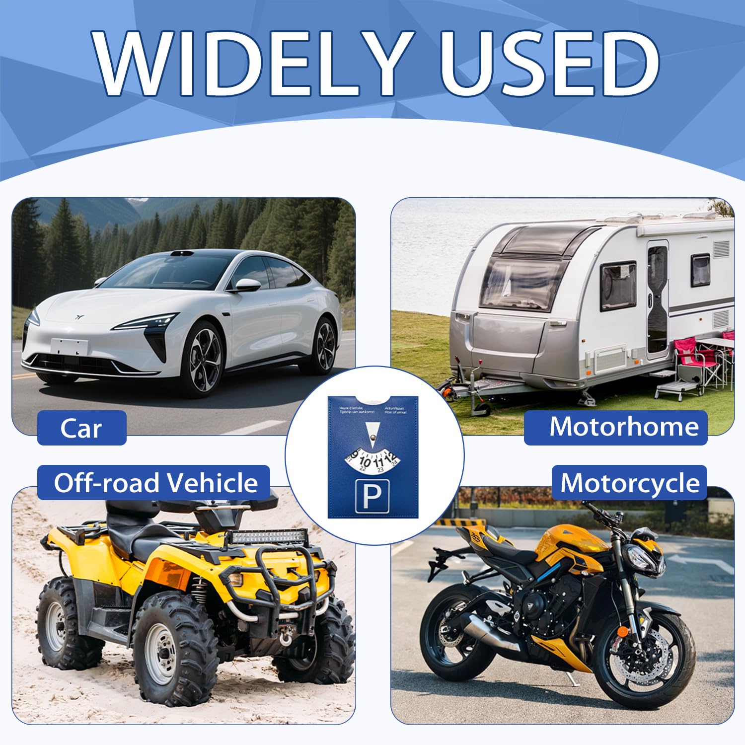 Discos de aparcamiento de lujo maxi de piel sintética suave, modelo de lujo para uso en toda Europa, reloj de parquímetro, accesorio universal para coche, moto, autocaravana (azul)