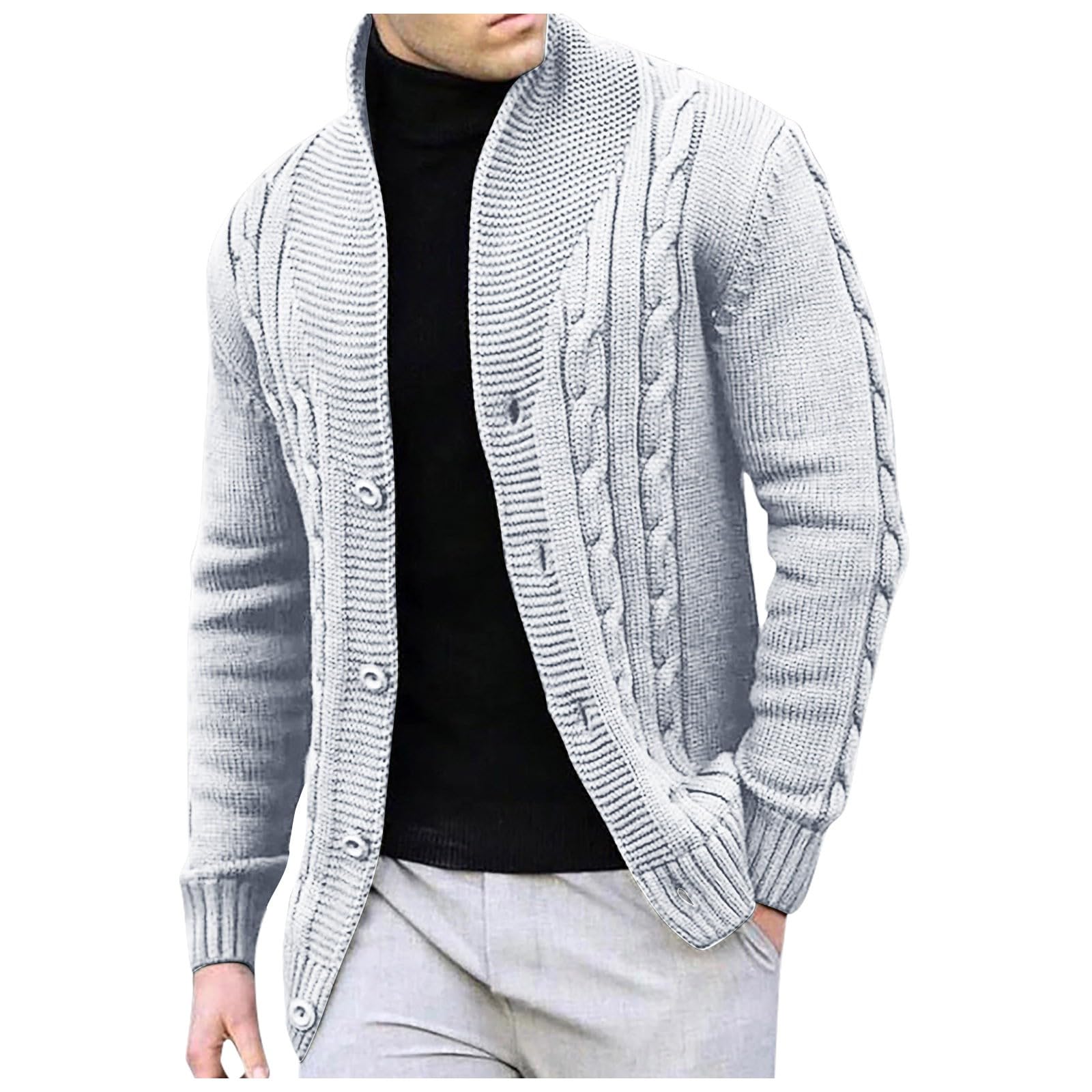 Generisch Cárdigan de punto para hombre, cuello alto con botones, color liso, chaqueta de negocios, moda casual, chaqueta cómoda y cálida