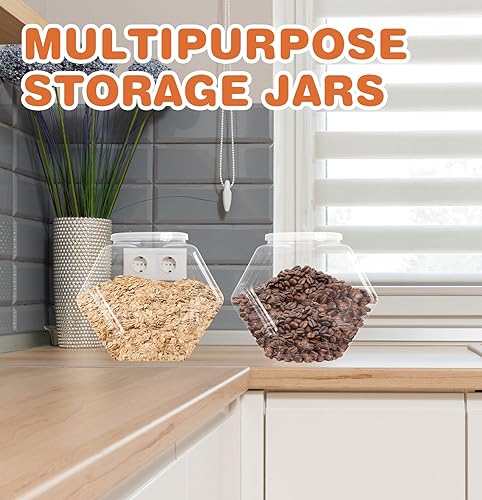Miniatura 5 de 3 tarros de plástico para caramelos, tarros de galletas transparentes de 71 onzas para encimera de cocina, tarros de galletas hexagonales con tapas,