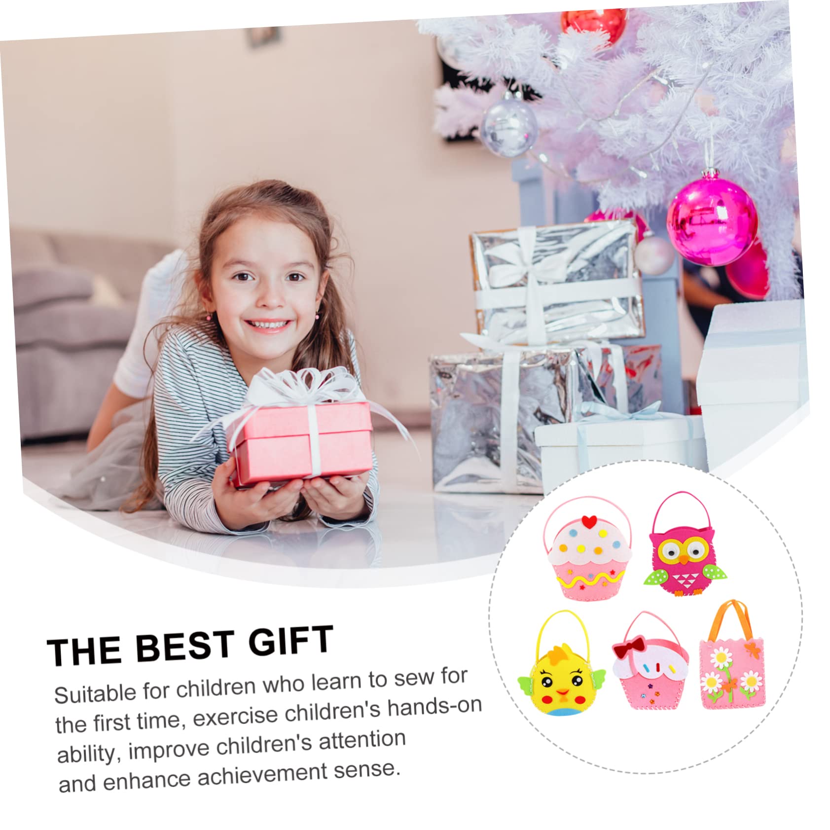 SOIMISS Kit de Bolsa de Fieltro para Niños 5 Piezas de Material No Tejido, Seguro y Fácil para Aprender a Coser y Mejorar Habilidades Manuales Estilo Aleatorio
