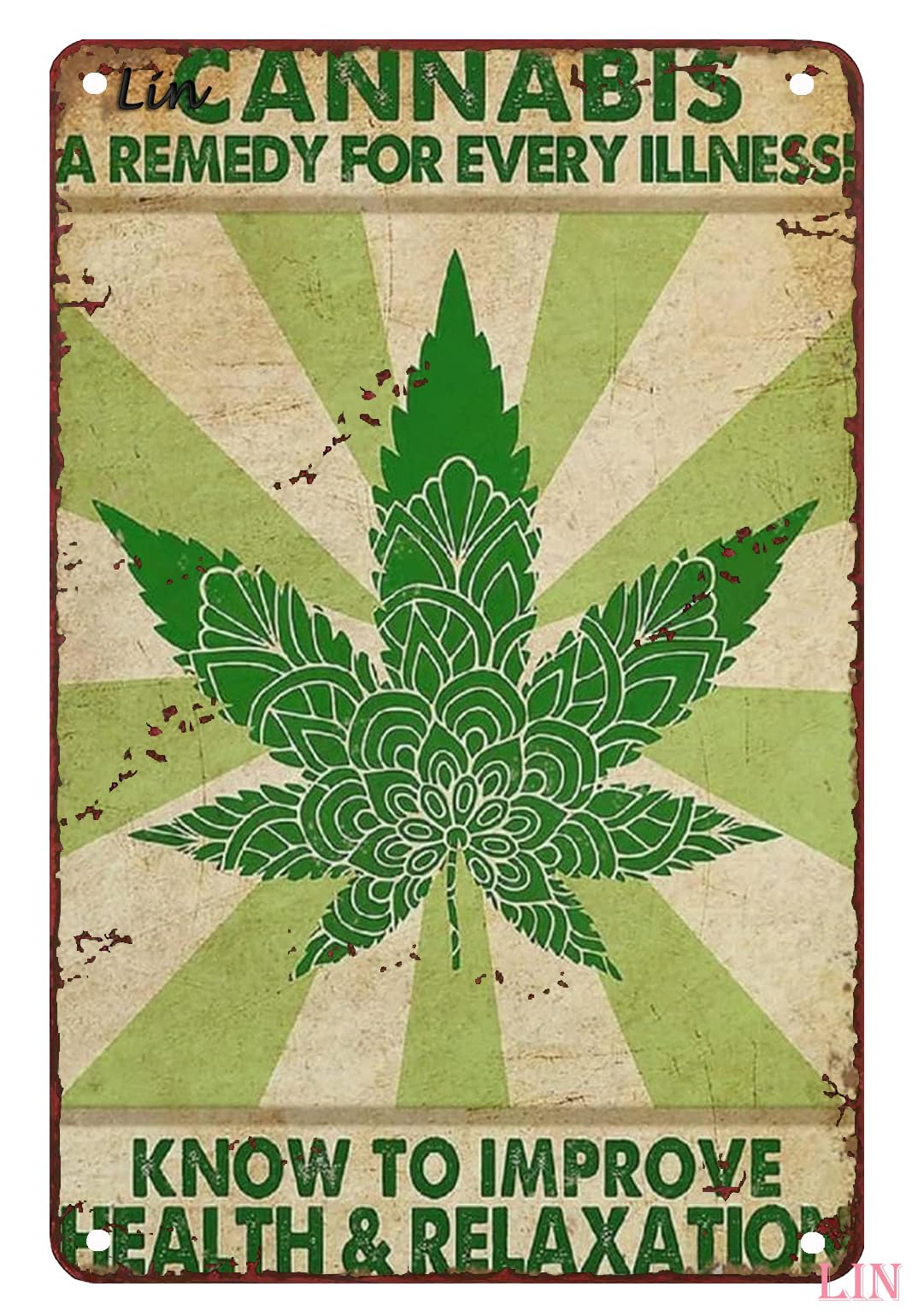 Yivxa Style-2482 Marijuana Tin Art Cannabis A Remedy For Every Illness Poster Vintage Cannabis Art Marijuana Love Weed Tin Sign Chic Art Wall Metal Signs Gift For Room 8X6 Inch