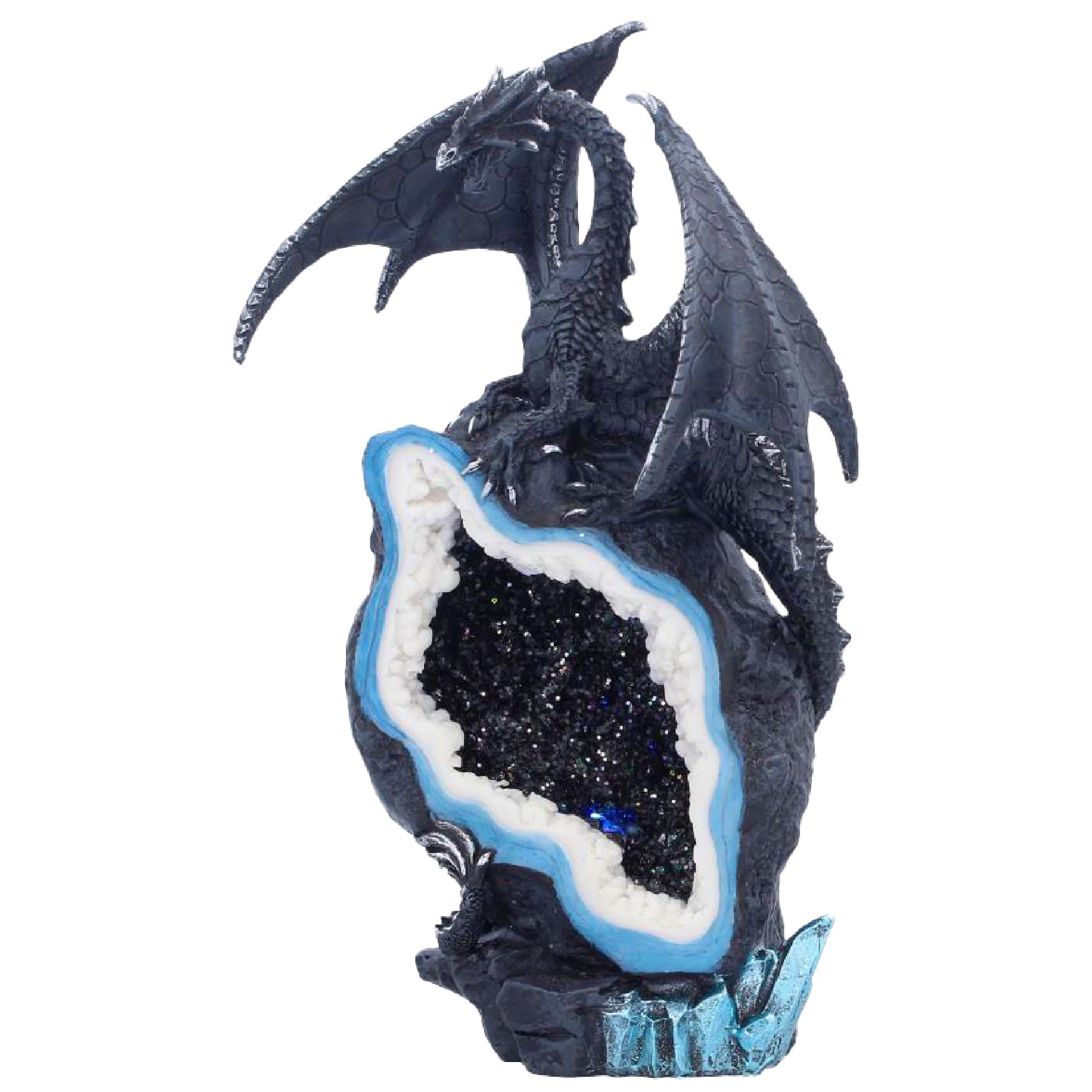 Nemesis Now Black Midnight Custodian Dragon Geode Light-Up Figurine 20.5Cm – Fantasy Decor, Gothic Home Accents, Dragon Collectible, Illuminated Geode