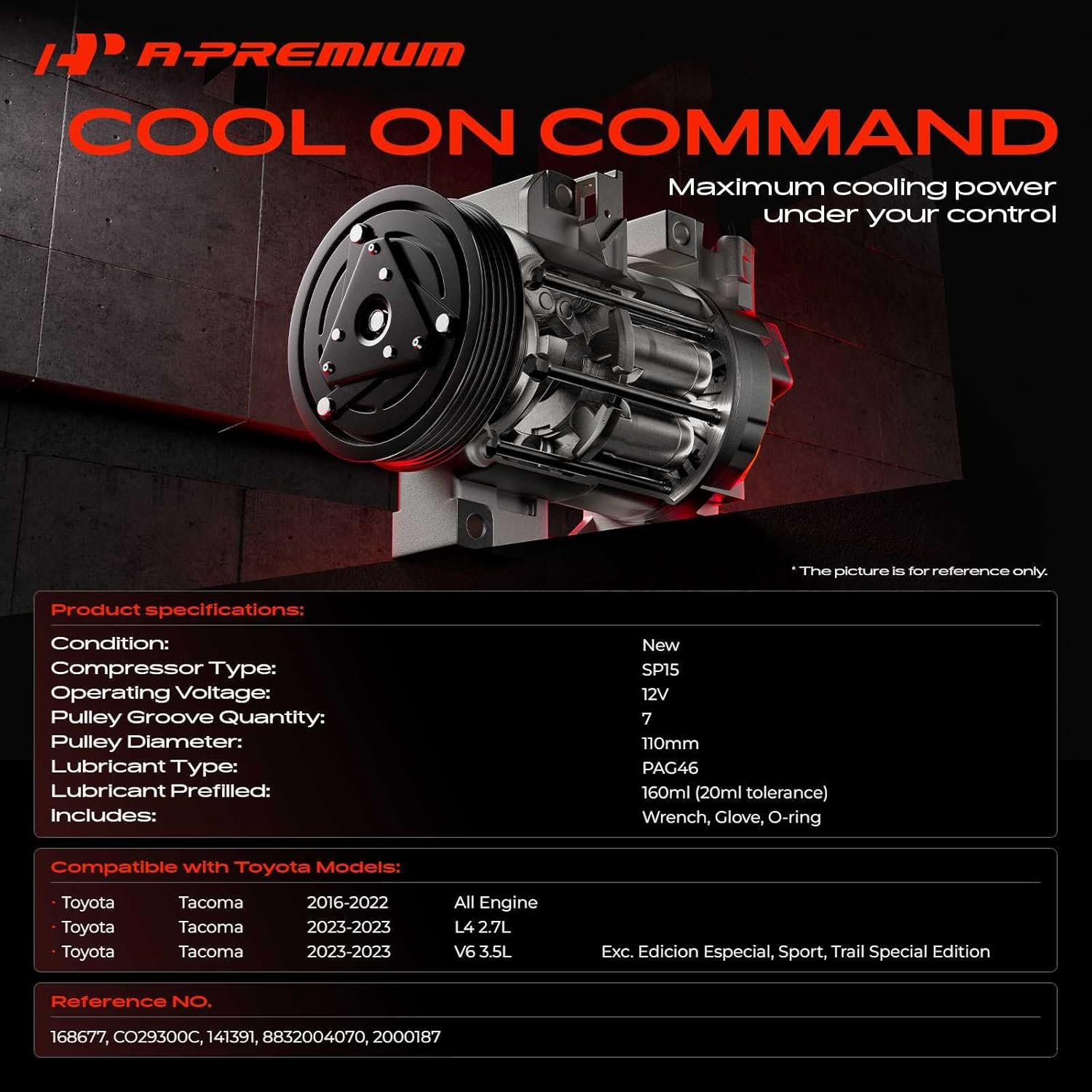 A-Premium Air Conditioner AC Compressor with Clutch Compatible with Toyota Tacoma 2.7L 3.5L 2016-2023