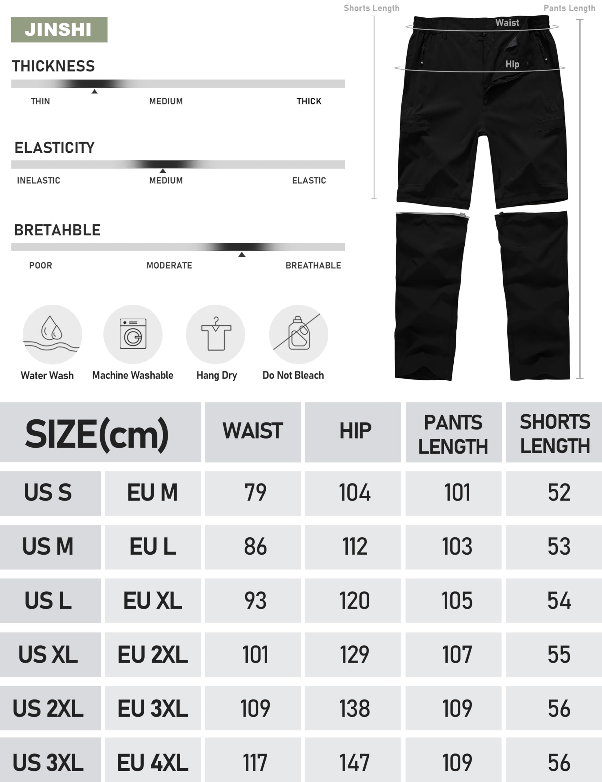 JINSHI Hombre Pantalón Convertible Cortos de Secado Rápido Ligero Zip Off Pantalones de Senderismo Montaña Escalada con 5 Zip-Bolsillos