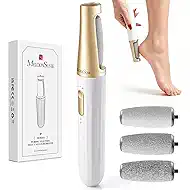 MelodySusie Electric Callus Remover for Feet, PC800G IPX7 Waterproof Rechargeable Pedicure Tool with LED Light & 3 Grits Roller Heads & Adjustable Speeds, for Dead Skin & Cracked Heel, White Gold