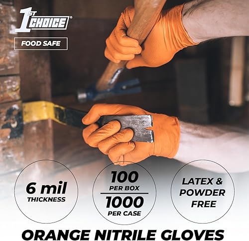 Miniatura 2 de 1st Choice Guantes desechables de nitrilo con agarre de diamante elevado, 6 mil industrial, mecánico, limpieza, sin látex, sin polvo