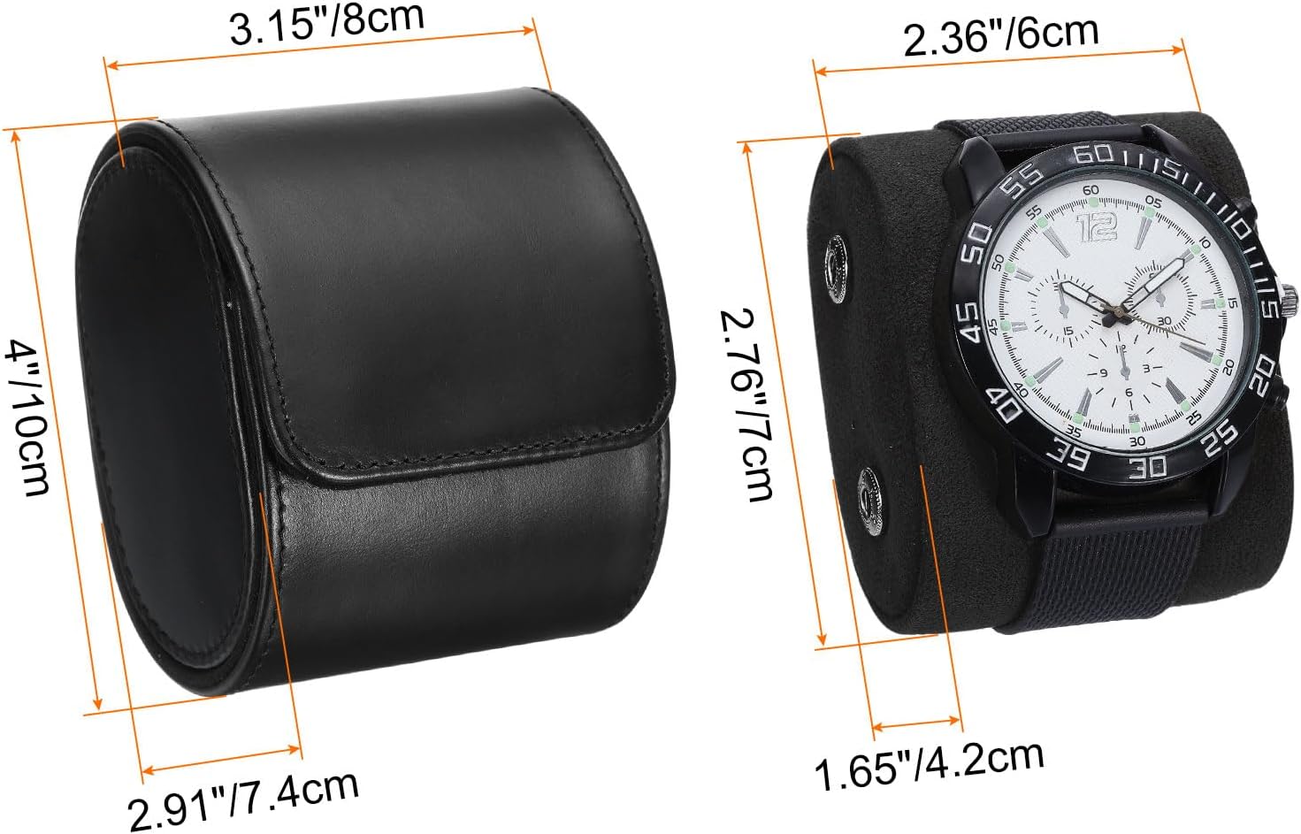 HARFINGTON Watch Roll Travel Case Single Slot Portable Leather Storage Cases for Men and Women, Watches Storage Organizer with Removable Pillows for Traveling, Display, Home Storage, Black