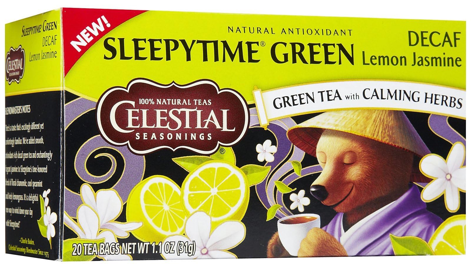 Celestial Seasonings Sleepytime Decaf Lemon Jasmine Green Tea Bags with Calming Herbs - 20 ct - 6 Pack