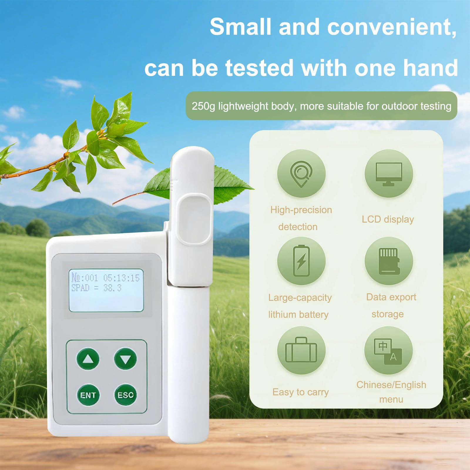 Analyseur de Chlorophylle Portable, 2 000 mAh, avec Exportation de Données USB. Teneur en Chlorophylle, Teneur en Azote, Température et Humidité des Feuilles Testables. Détection Rapide YLS-A