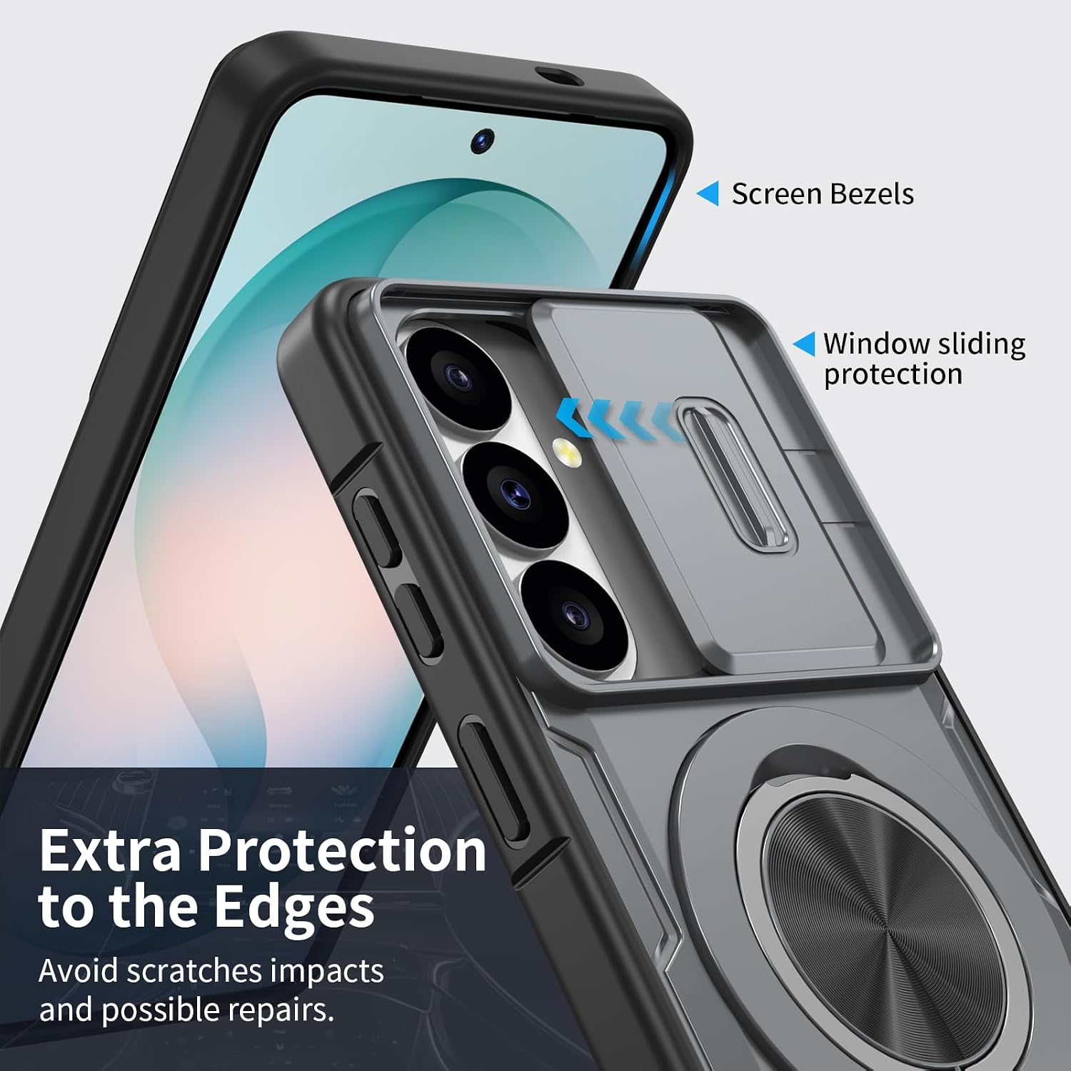 Asuwish Compatible with Samsung Galaxy S26 5G Phone Case and Tempered Glass Screen Protector Slide Camera Shockproof Magnetic Ring Holder Cell Accessories S 26 26S G5 SM-S942U Cover for Women Grey image 4