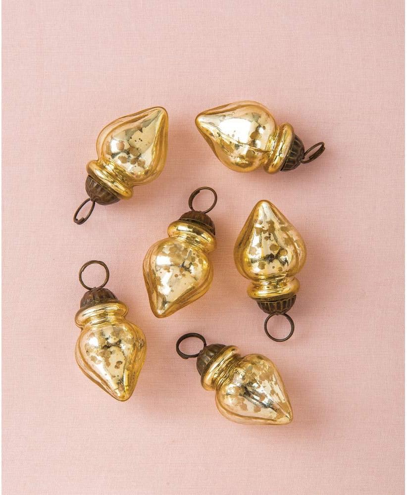 Cultural Intrigue Luna Bazaar Mini Mercury Glass Ornaments (Blanche Design, 1-Inch, Gold, Set of 6) - Vintage-Style Decoration